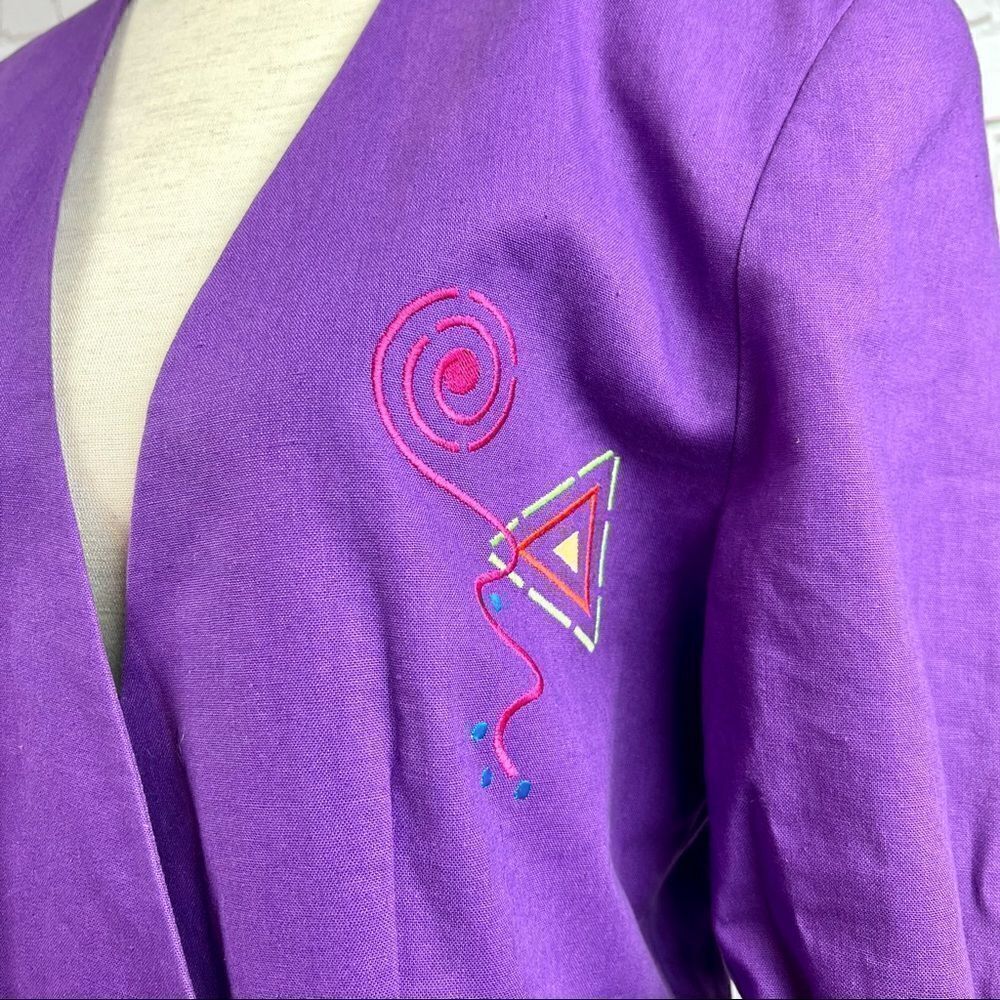 Vintage 90s Althuser Grape/Violet Geometric Shape Embroidered Funky Blazer M - Picture 4 of 13